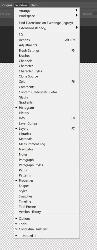 The Dropdown bar in Photoshop for enabling the Contextual Taskbar feature