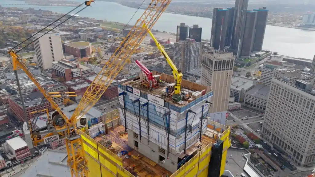Detroit drone photography city construction skyline aerial